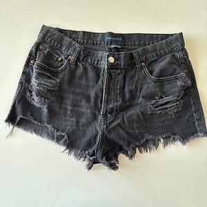 Black Distressed Denim Shorts, Size 16